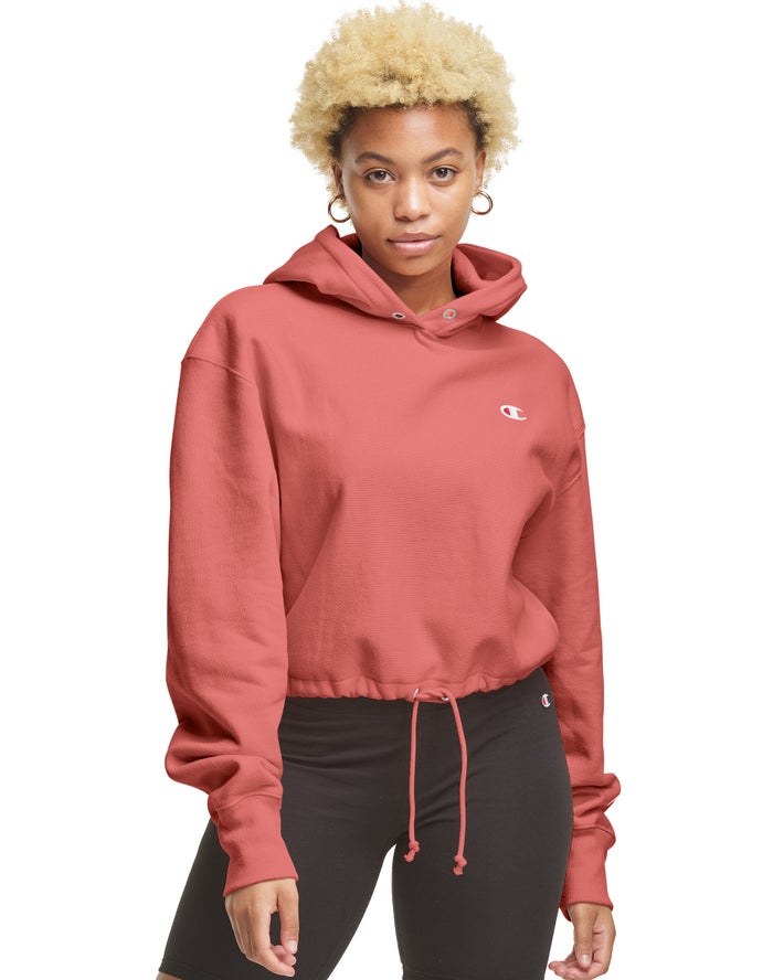 Champion Womens Hoodie NZ - Reverse Weave Cinch Bottom Coral ( 0691-AUWNR )